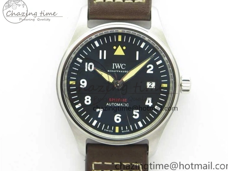 MIROTIME 0303 Original Pilot IW326803 SS MK 1:1 Best Edition Black Dial on Brown Leather Strap MIYOTA 7146
